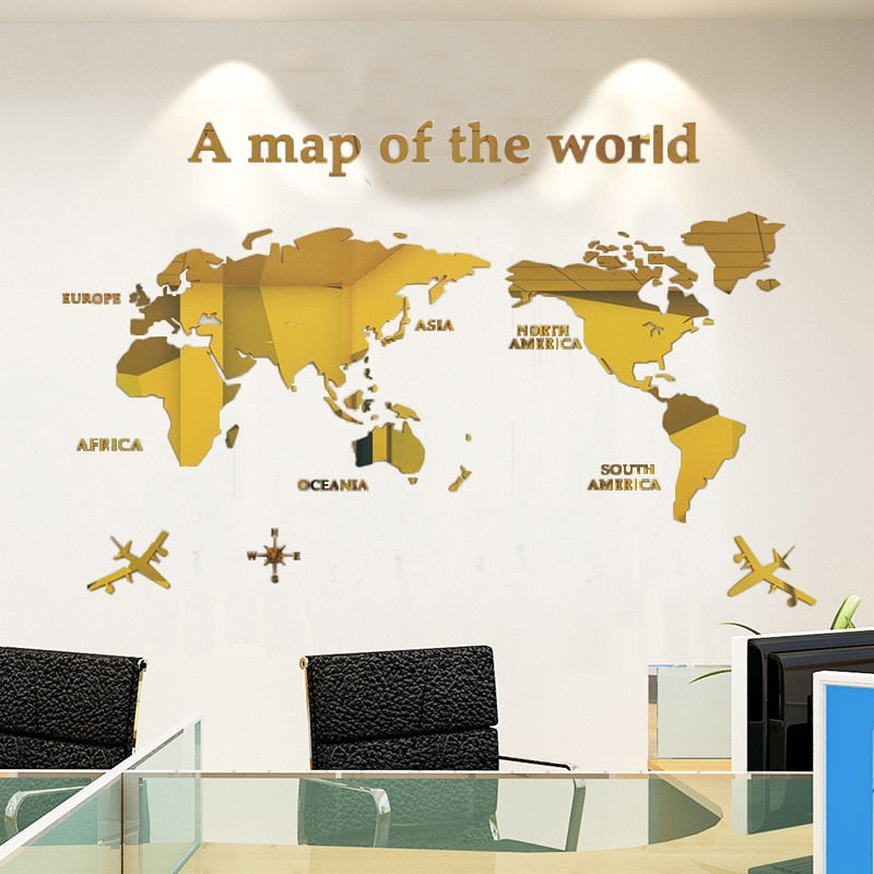 World Map Acrylic 3D Solid Crystal Wall With Living Room