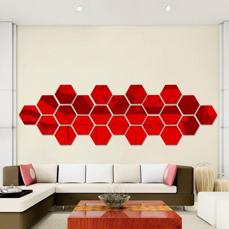 12 Hexagonal Stick on & Removable Mirrors