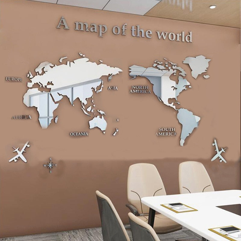 World Map Acrylic 3D Solid Crystal Wall With Living Room