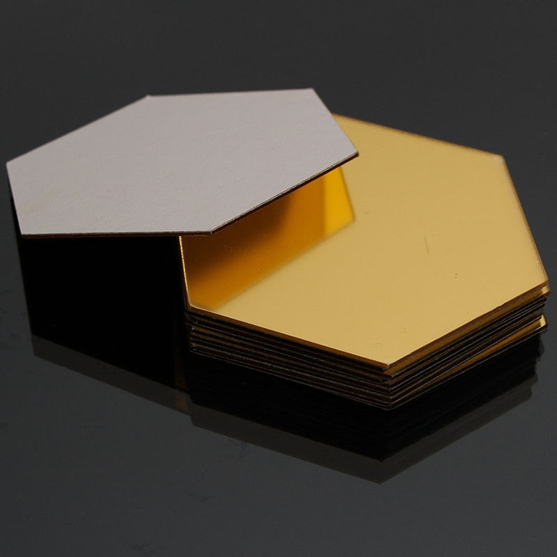 12 Hexagonal Stick on & Removable Mirrors