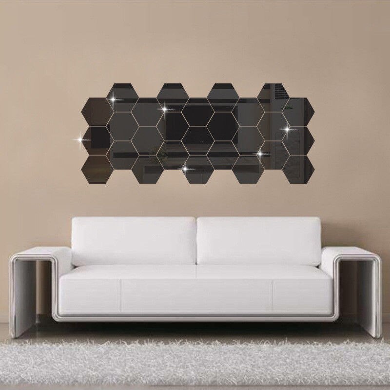 12 Hexagonal Stick on & Removable Mirrors