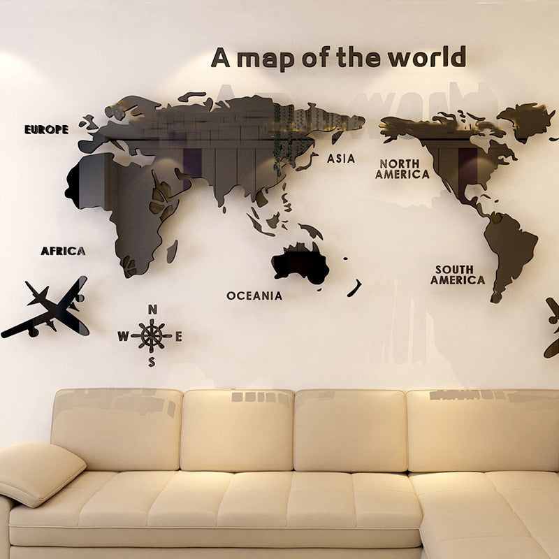 World Map Acrylic 3D Solid Crystal Wall With Living Room