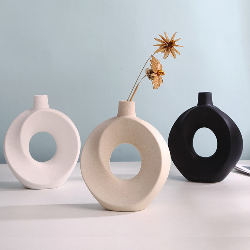 Nordic Ceramic Vase Circular Hollow Vase