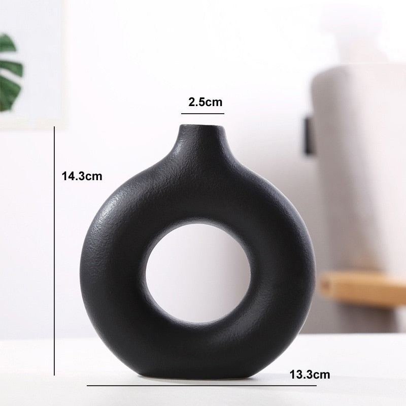 Nordic Ceramic Vase Circular Hollow Vase