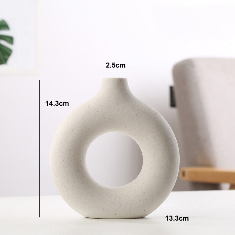 Nordic Ceramic Vase Circular Hollow Vase