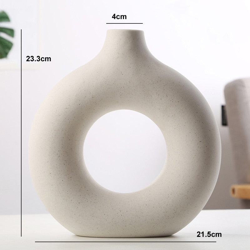 Nordic Ceramic Vase Circular Hollow Vase