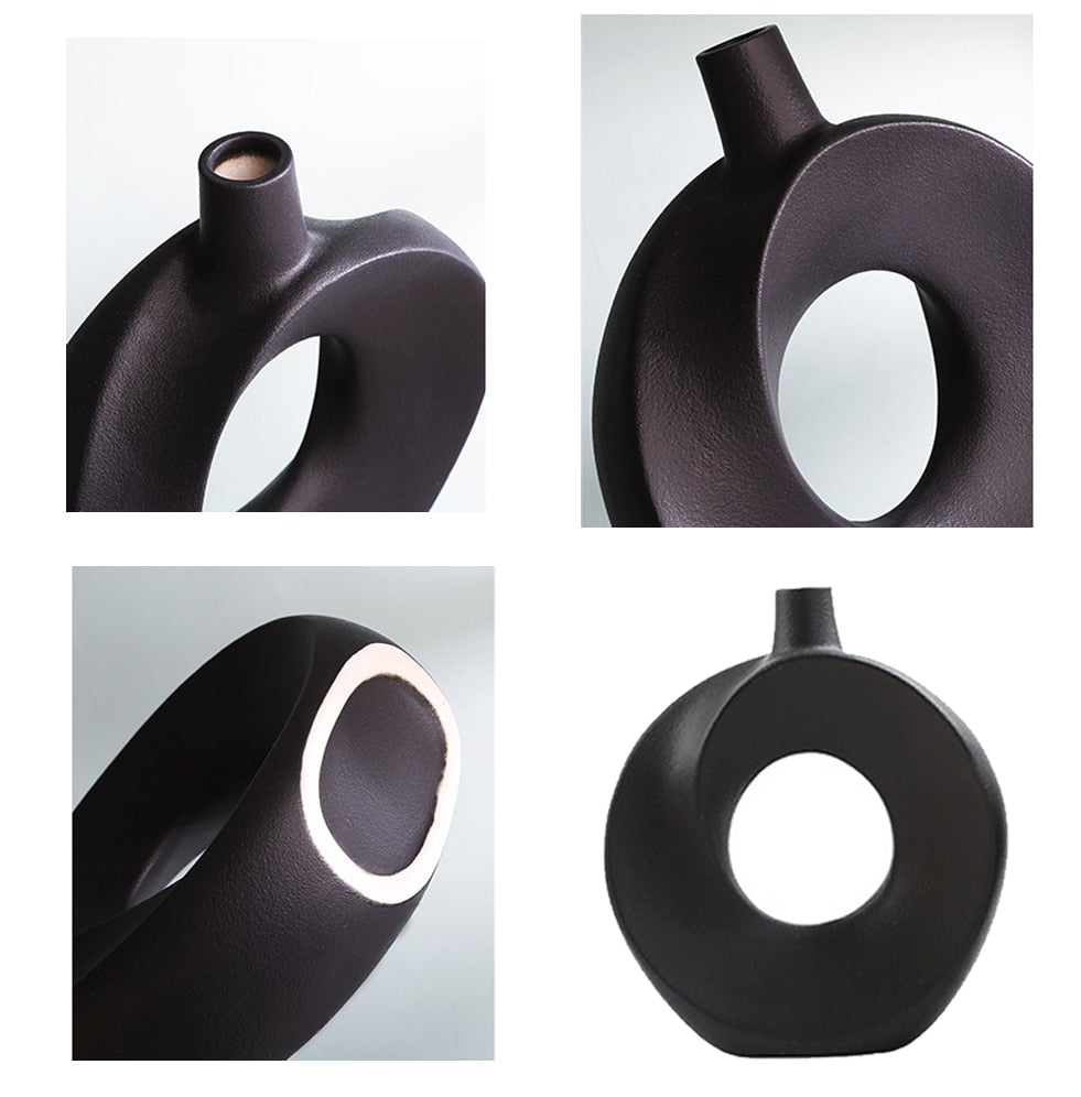 Nordic Ceramic Vase Circular Hollow Vase